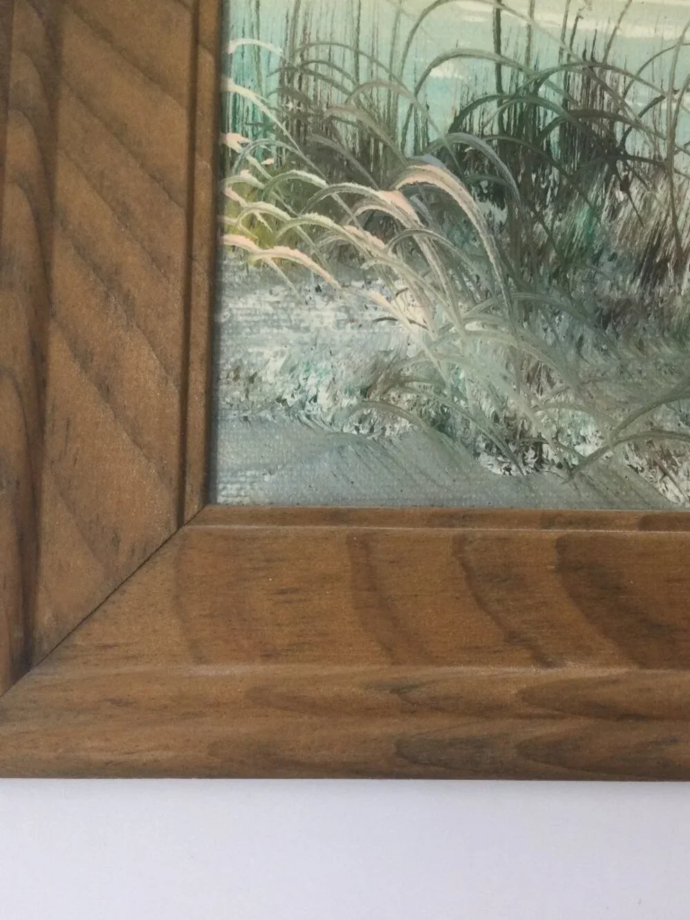 Vintage Handpainted Oil Painting Ocean Sea Beach Nautical Wooden Frame Signed